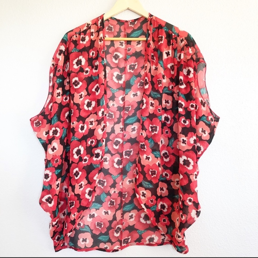 Red Floral Hawaiian Kimono Sz Medium
